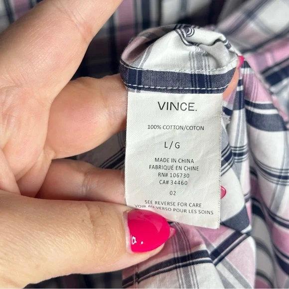 Vince Pink and Blue Casual Button Down Shirt, Large - Picture 7 of 9